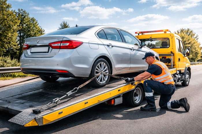 Chargement d'une voiture sur dépanneuse